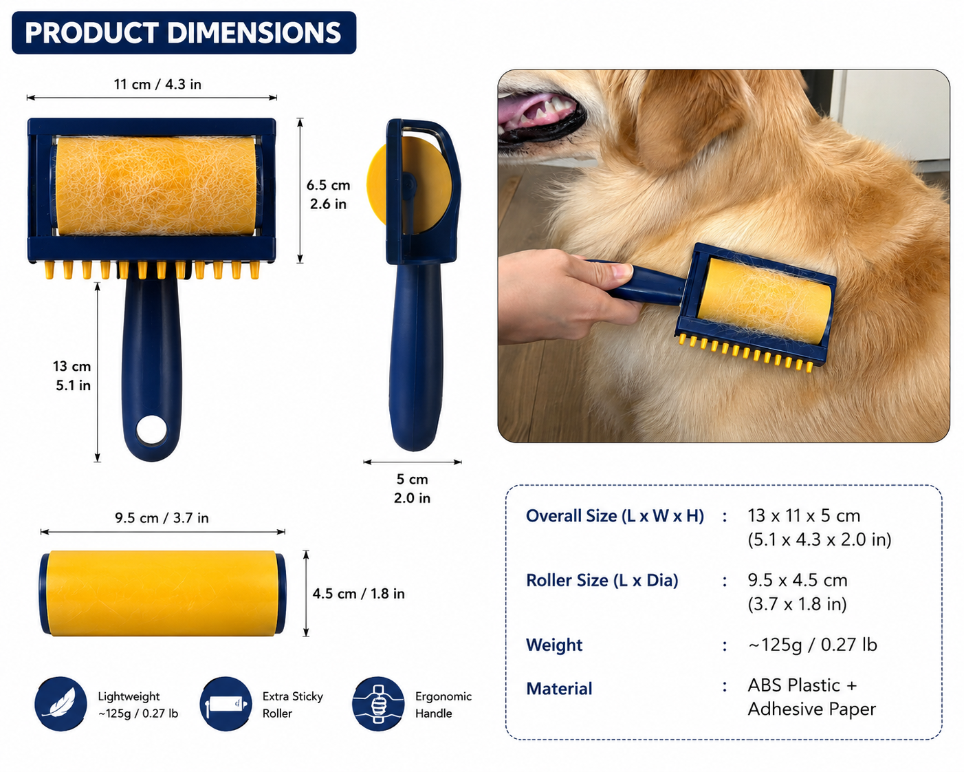 Pet Hair Remover Roller for Dogs & Cats - Reusable  Fur Lint Roller Brush