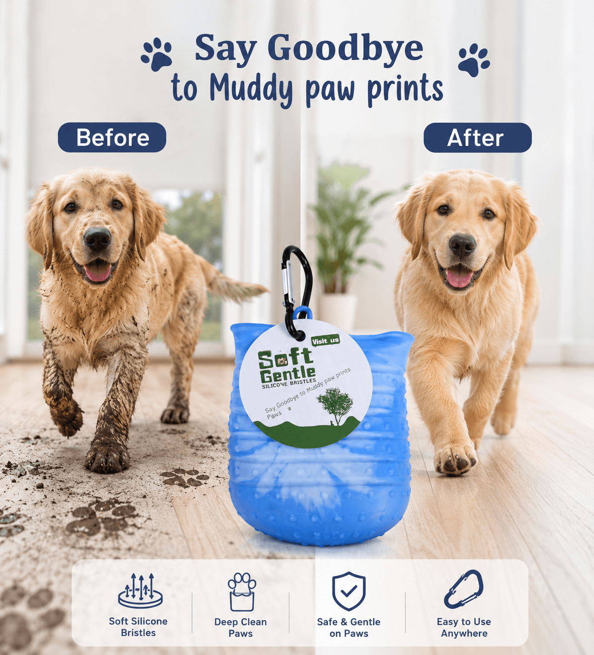 2-in-1 Dog Paw Cleaner +Shower Bath Brush Cup