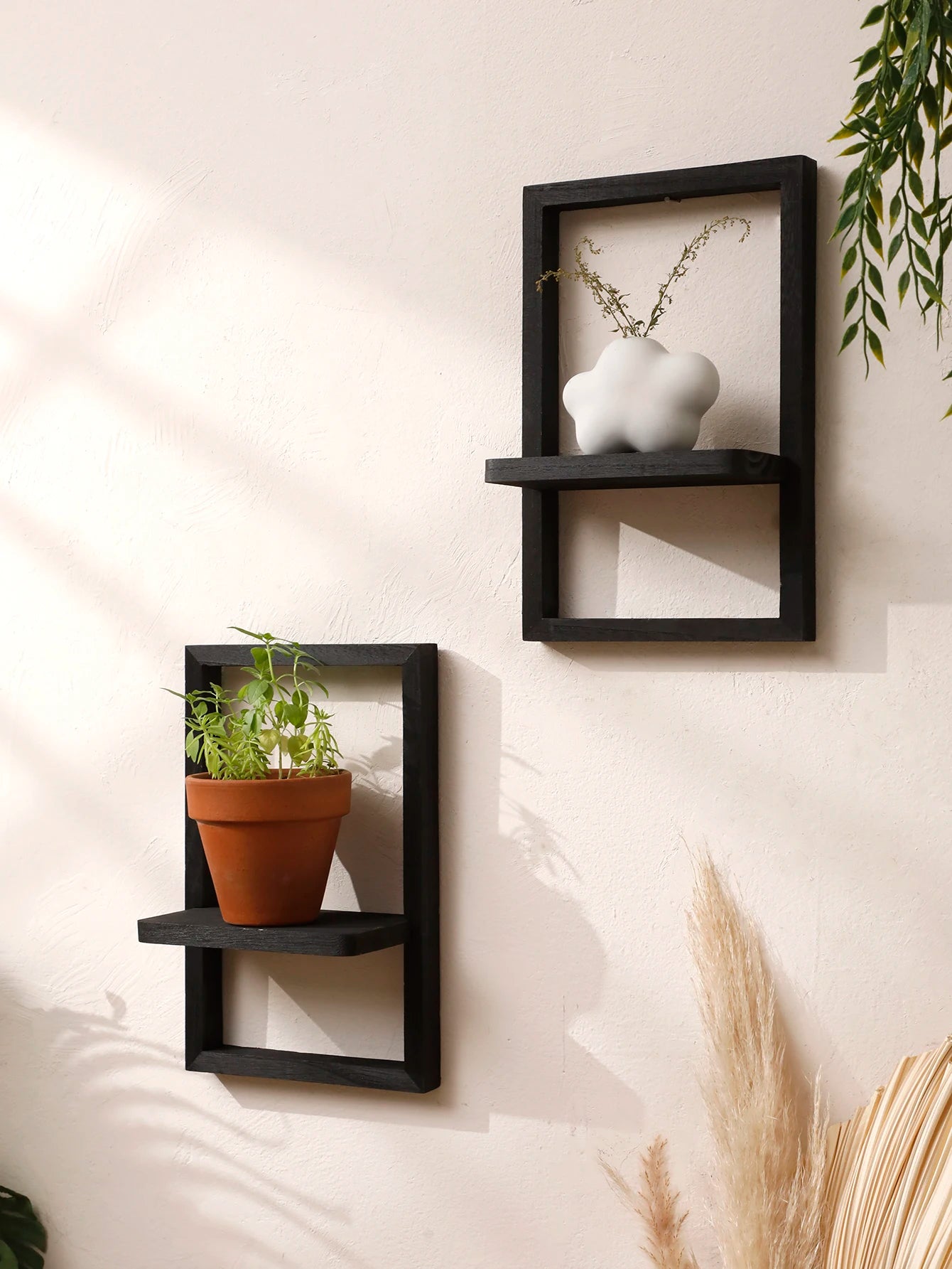 Wooden Display Shelf Floating Shelves Rustic Wall Black Storage Wood Shelves for Bedroom Kitchen Over Toilet Small Wall Mounted