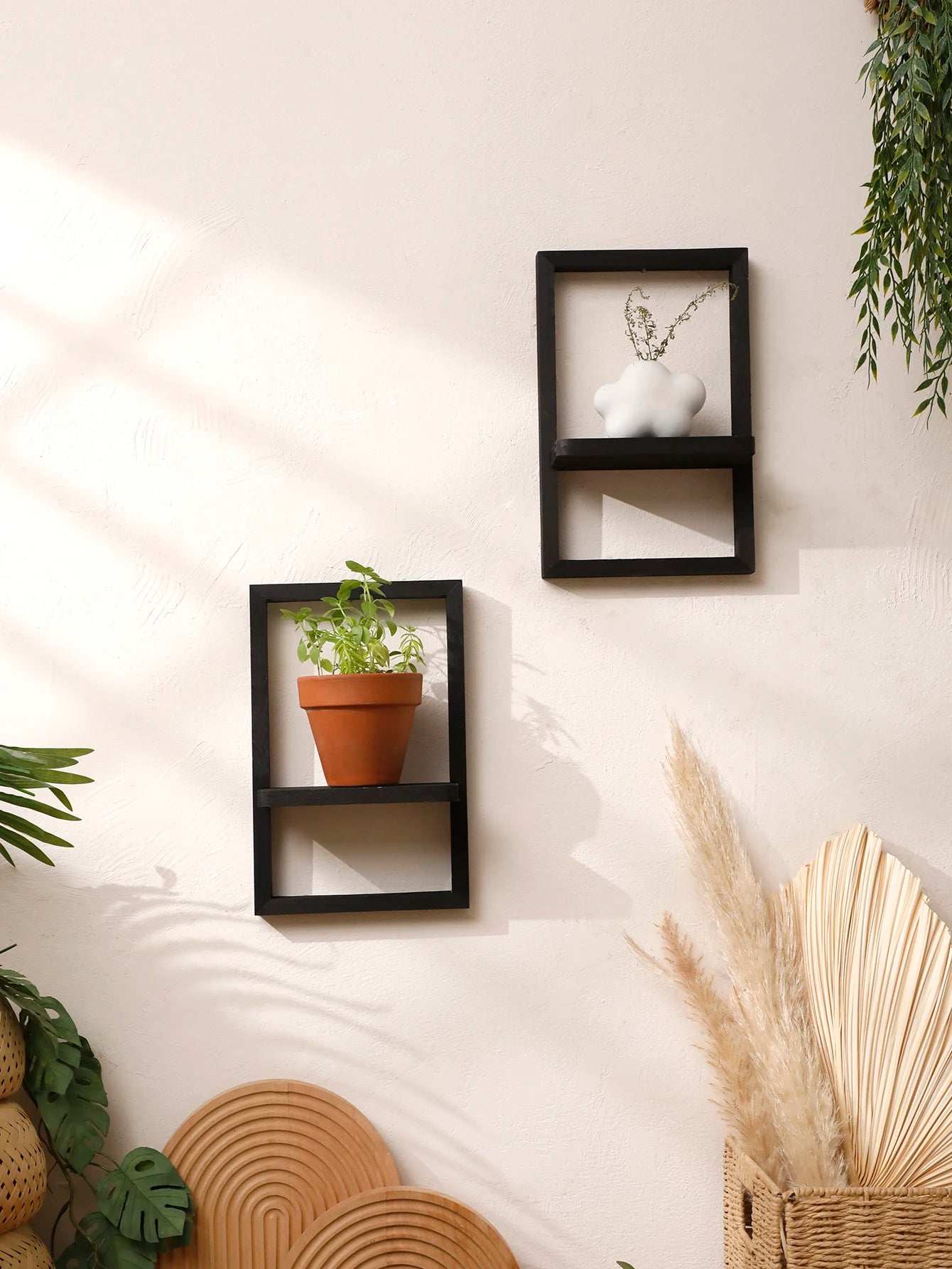 Wooden Display Shelf Floating Shelves Rustic Wall Black Storage Wood Shelves for Bedroom Kitchen Over Toilet Small Wall Mounted