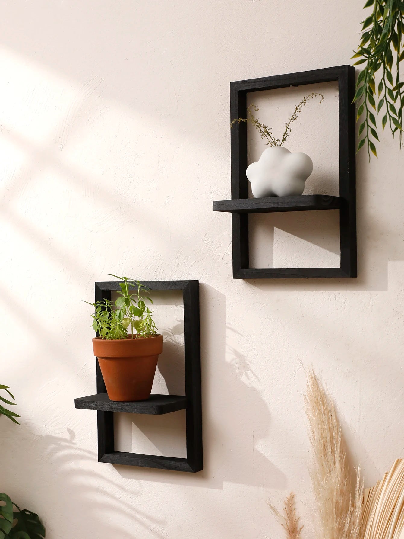 Wooden Display Shelf Floating Shelves Rustic Wall Black Storage Wood Shelves for Bedroom Kitchen Over Toilet Small Wall Mounted