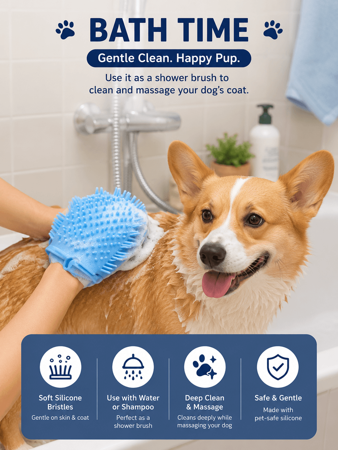 2-in-1 Dog Paw Cleaner +Shower Bath Brush Cup